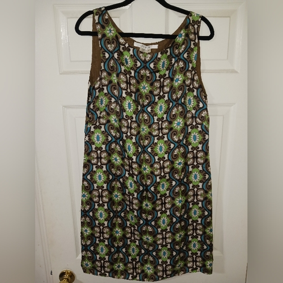 Sleeveless floral shift dress retro print by Studio M sz L 100% silk - Picture 1 of 6